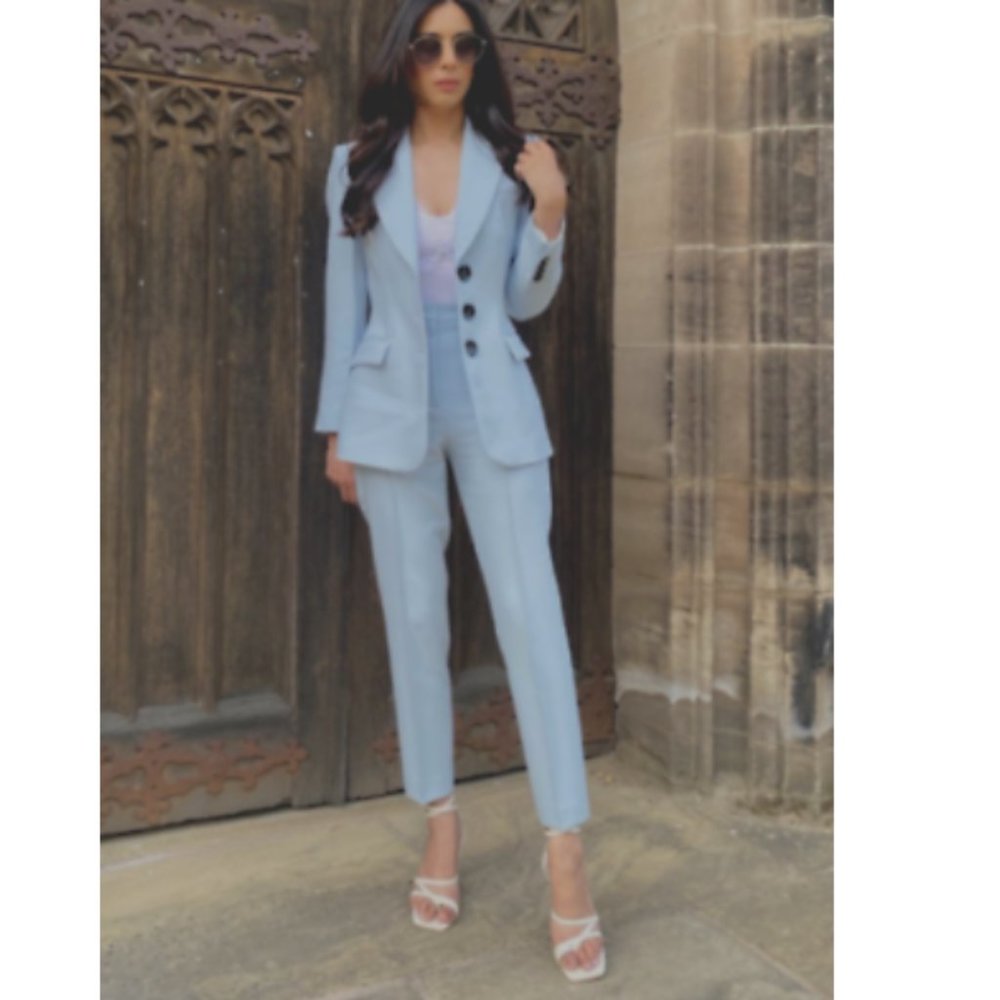 ZARA WOMAN NWT TAILORED FiITTED BLAZER DUSTY BLUE BUTTONED JACKET 8792/445 XS S